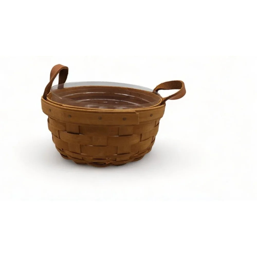 Vintage Longaberger Basket 1993 Hand Woven w/ Plastic Protector 6.5 Diameter